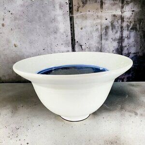 Vintage Hand Made Celadon‎ Glaze Light Green Bowl Dish Cobalt Blue Artist Signed